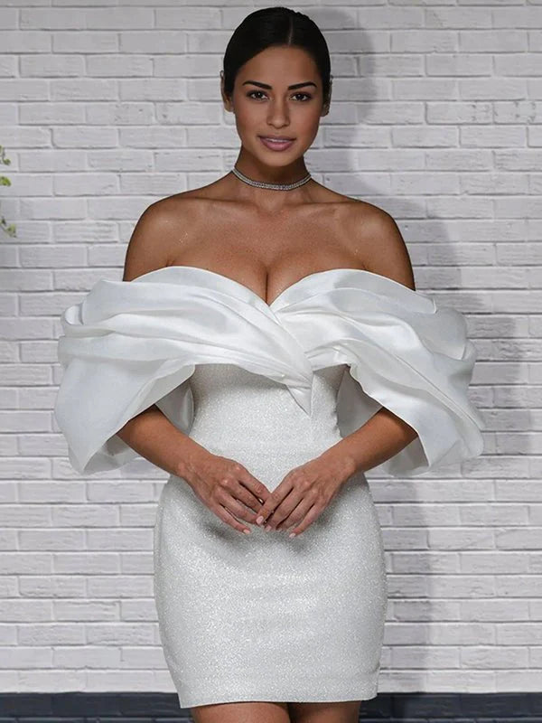 Sheath Glitter Short Off the Shoulder Wedding Dress With Lace Up Back