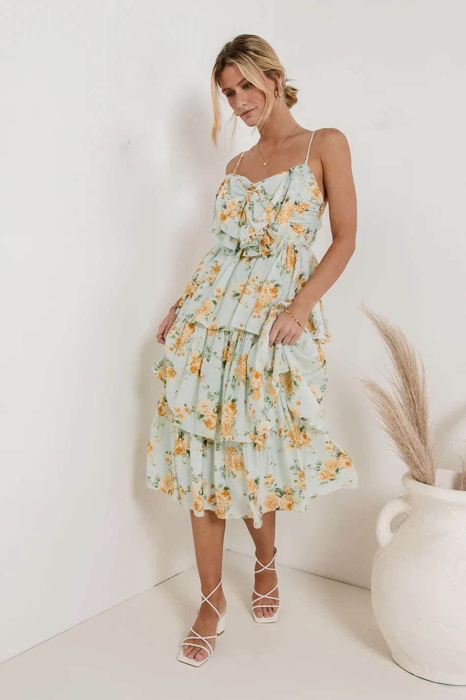 Ava Floral Midi Dress in Sage FINAL SALE