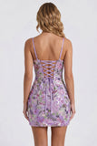 Lilac Bodycon Floral Sequin Appliqued Short Homecoming Dress
