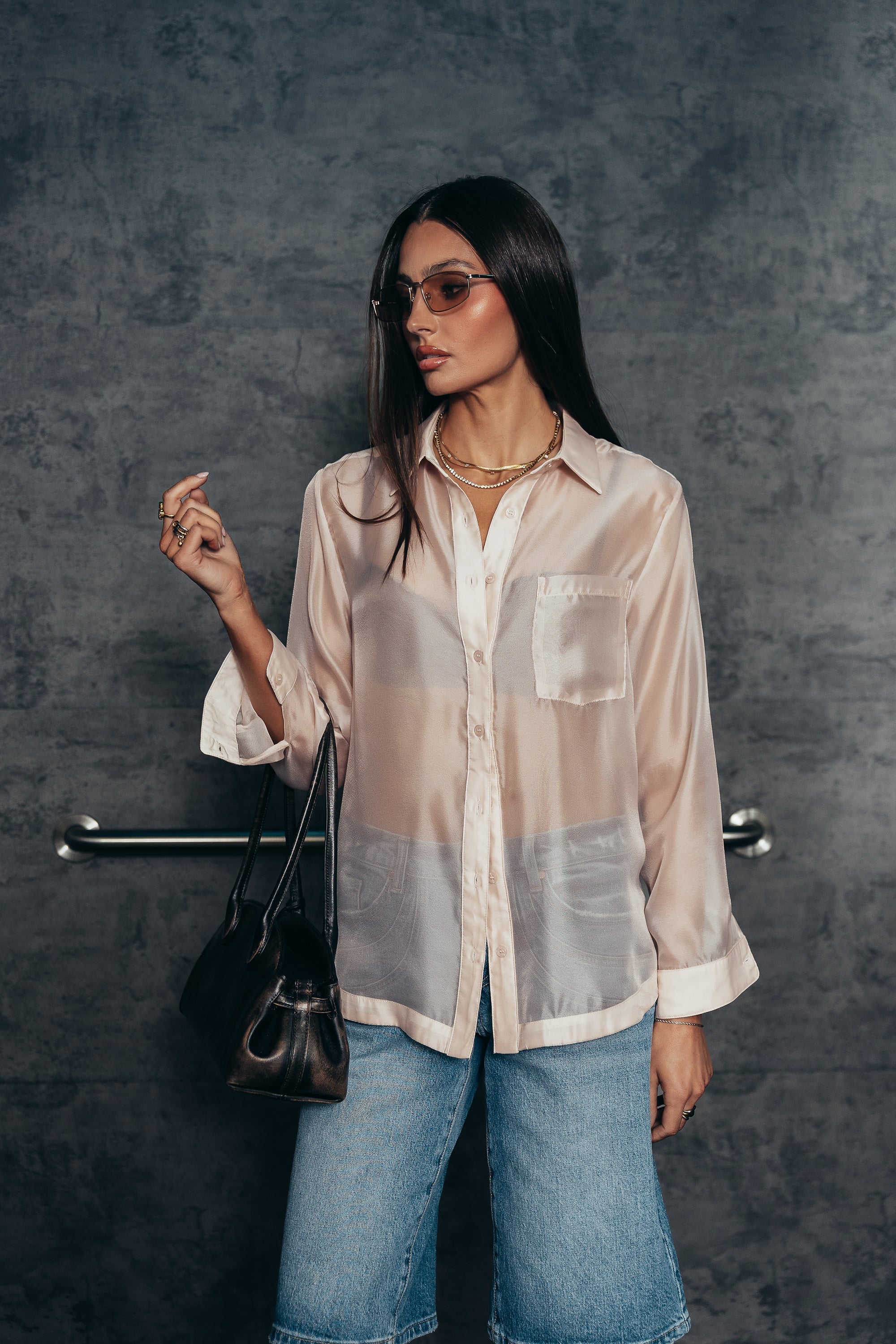 Liberty Sheer Button Up Blouse in Blush FINAL SALE