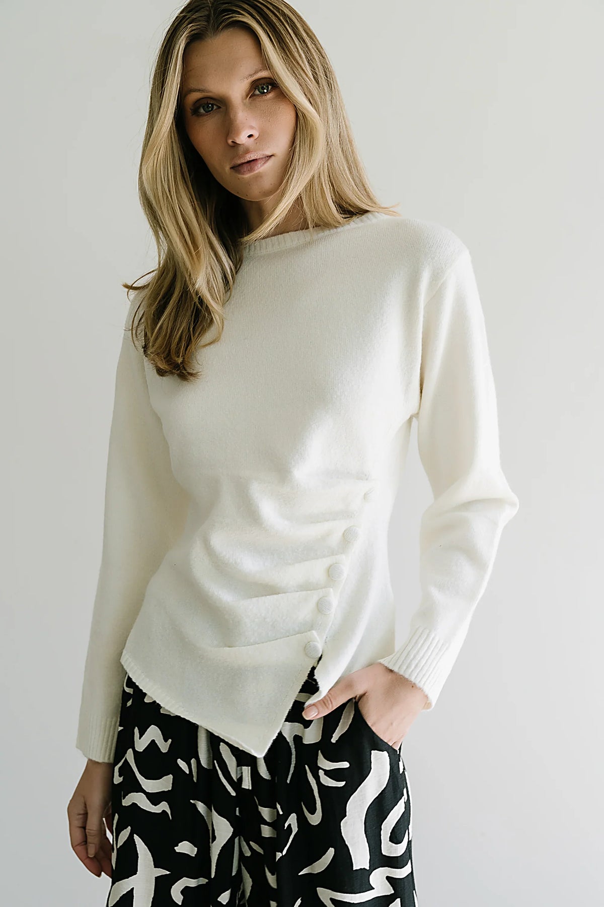Jerzey Asymmetrical Sweater in Ivory FINAL SALE