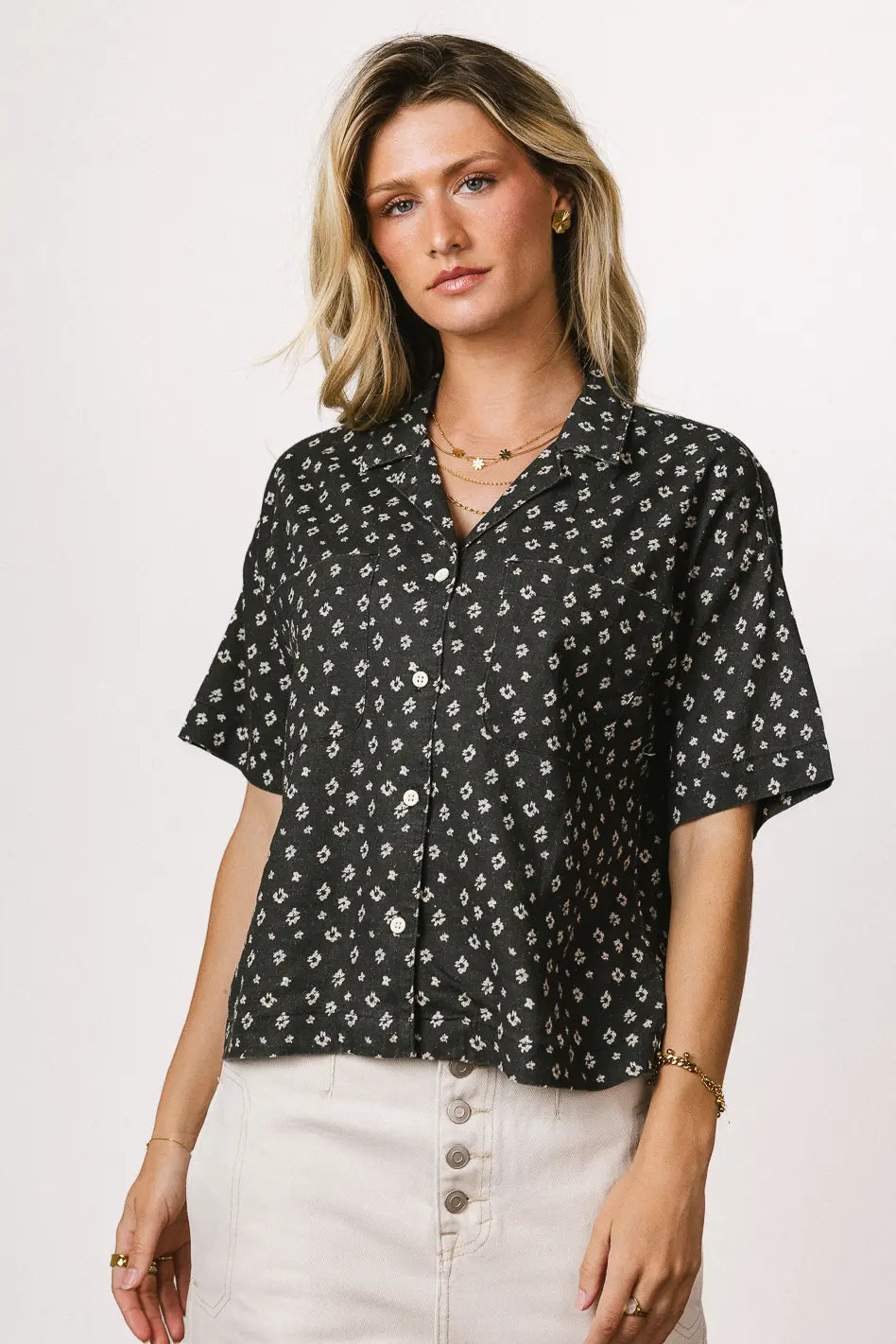 Xiomara Floral Button Up in Black FINAL SALE