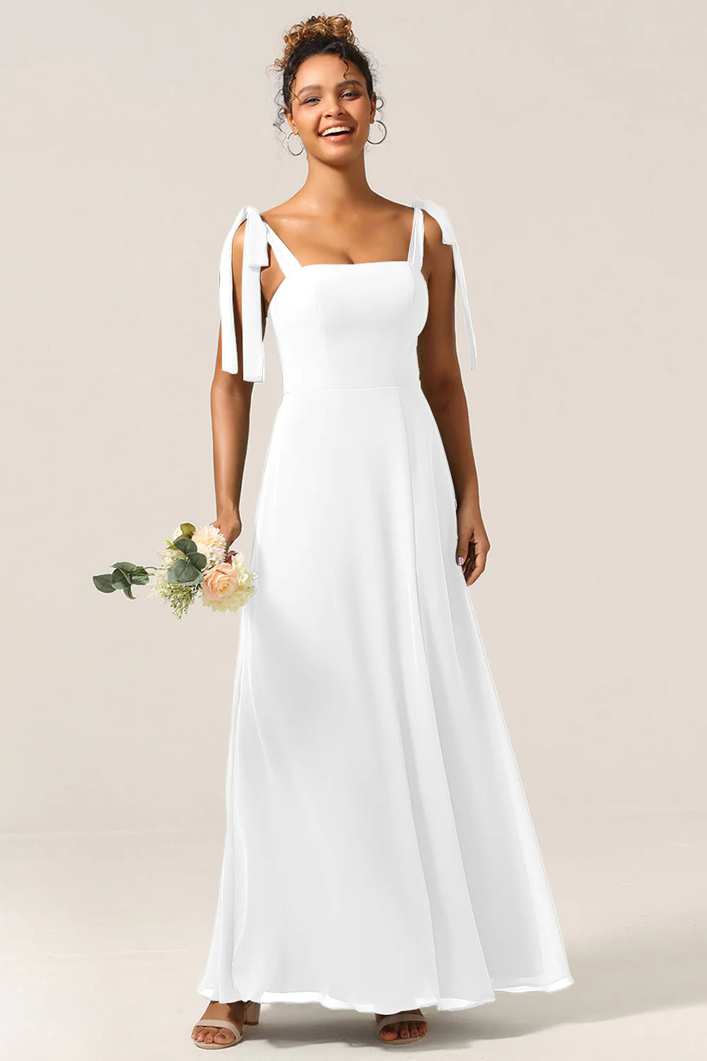 A Line Spaghetti Straps Floor Length Chiffon Bridesmaid Dress with Slit