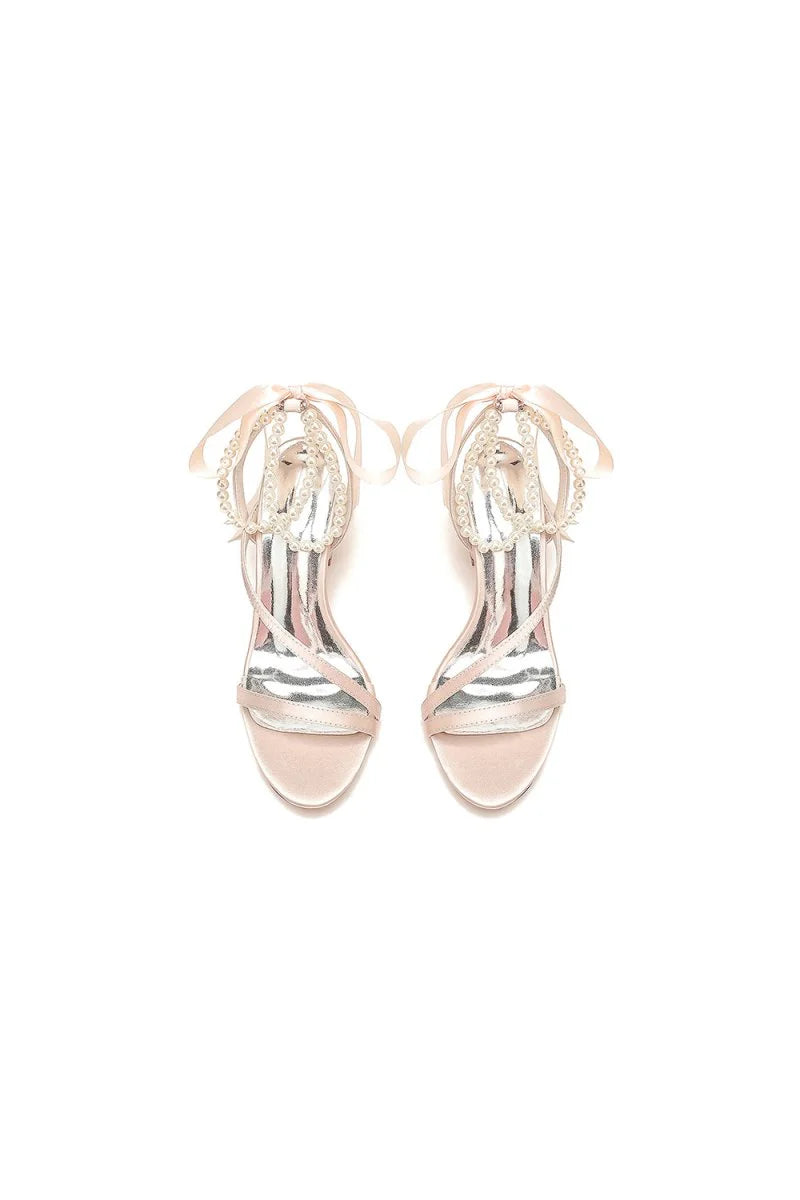 Pearl Open Toe Ankle Strap High Heels