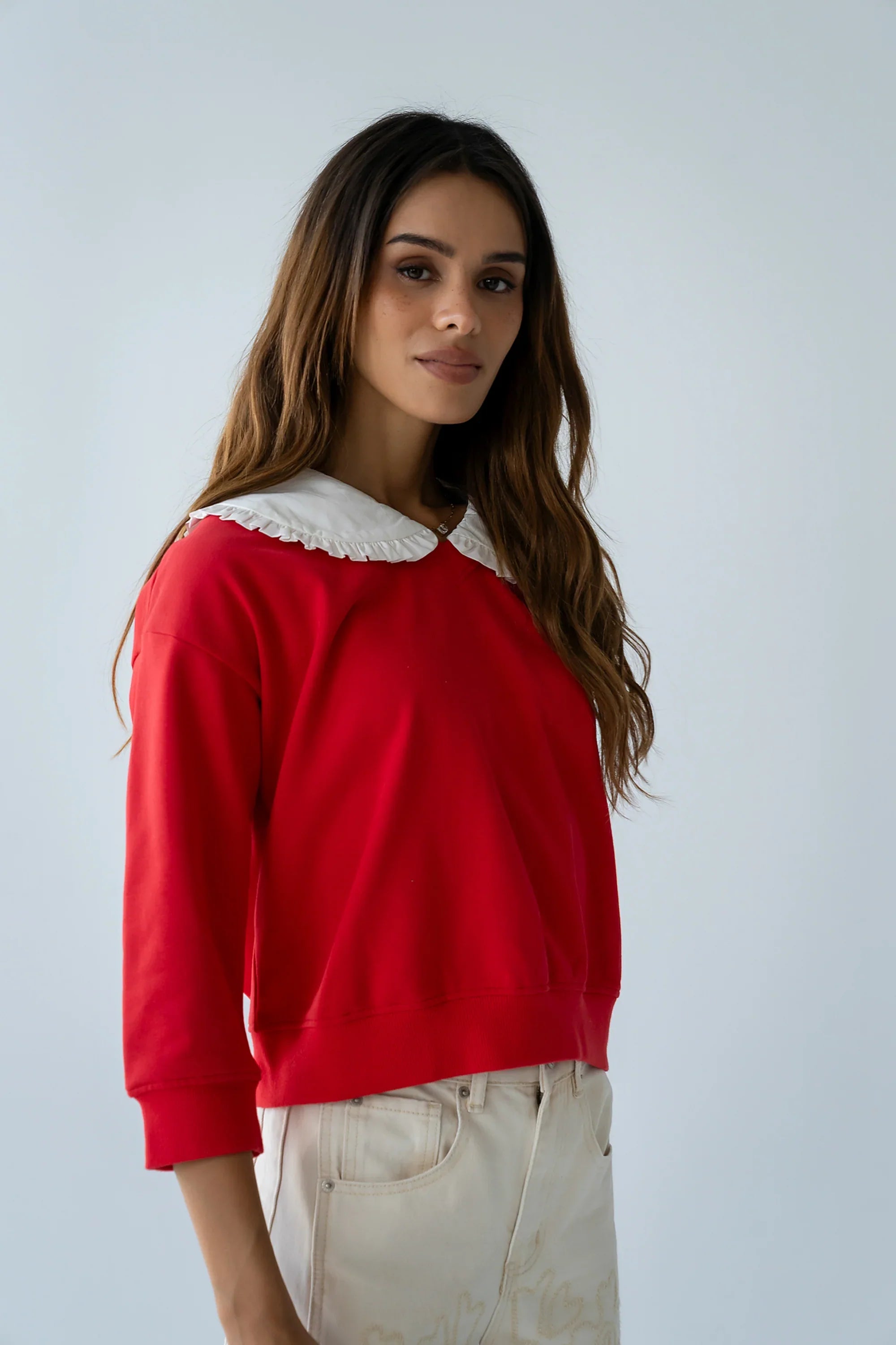 Eddie Collared Sweatshirt in Red