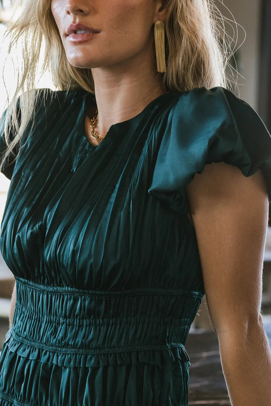 Julianne Pleated Dress in Teal FINAL SALE