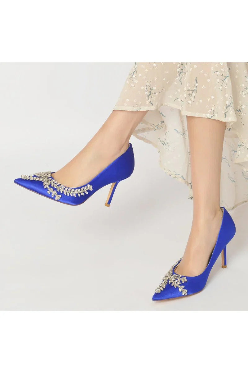 Cocktail Pointed Toe Crystal Satin High Heels