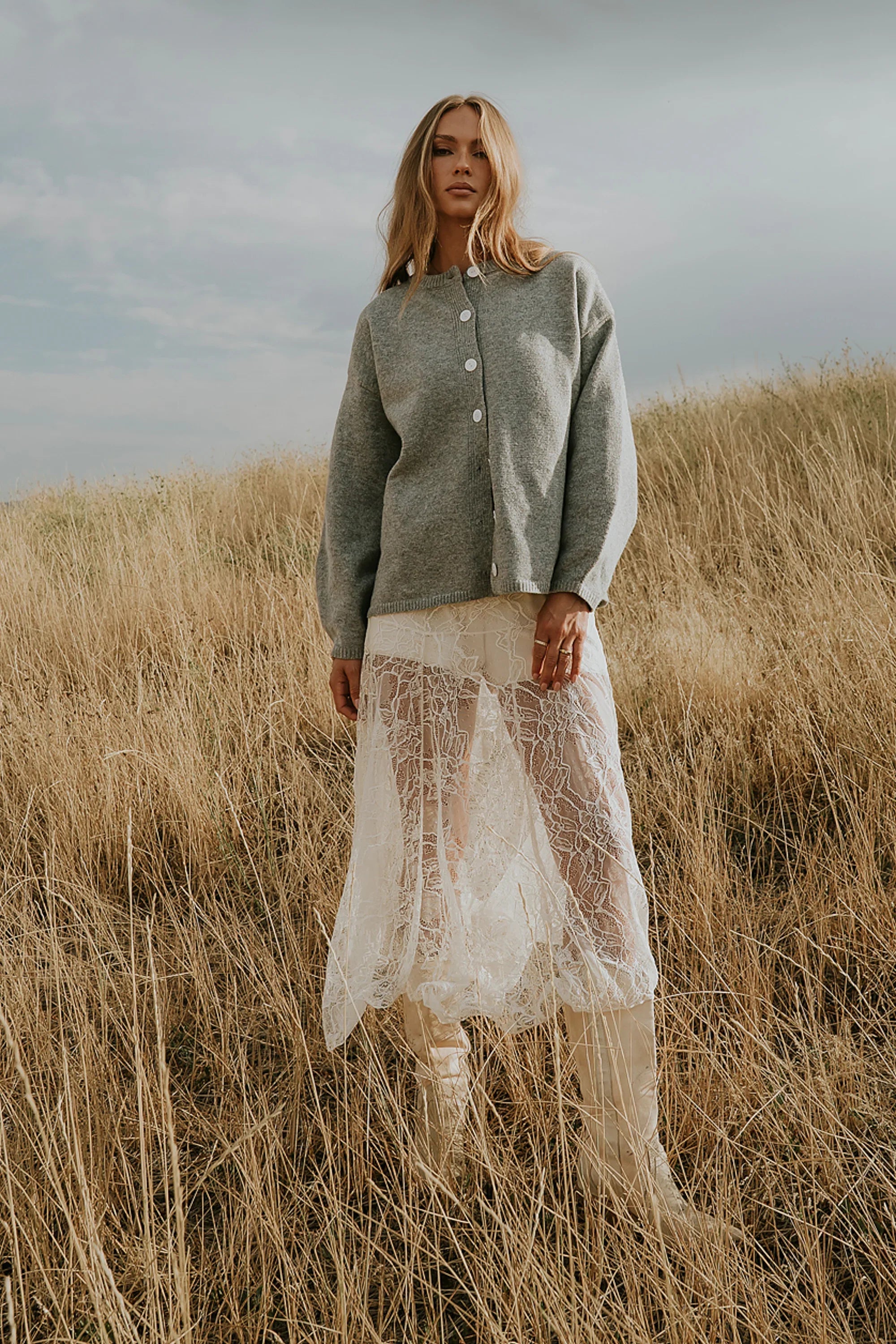Kaia Knit Cardigan in Heather Grey
