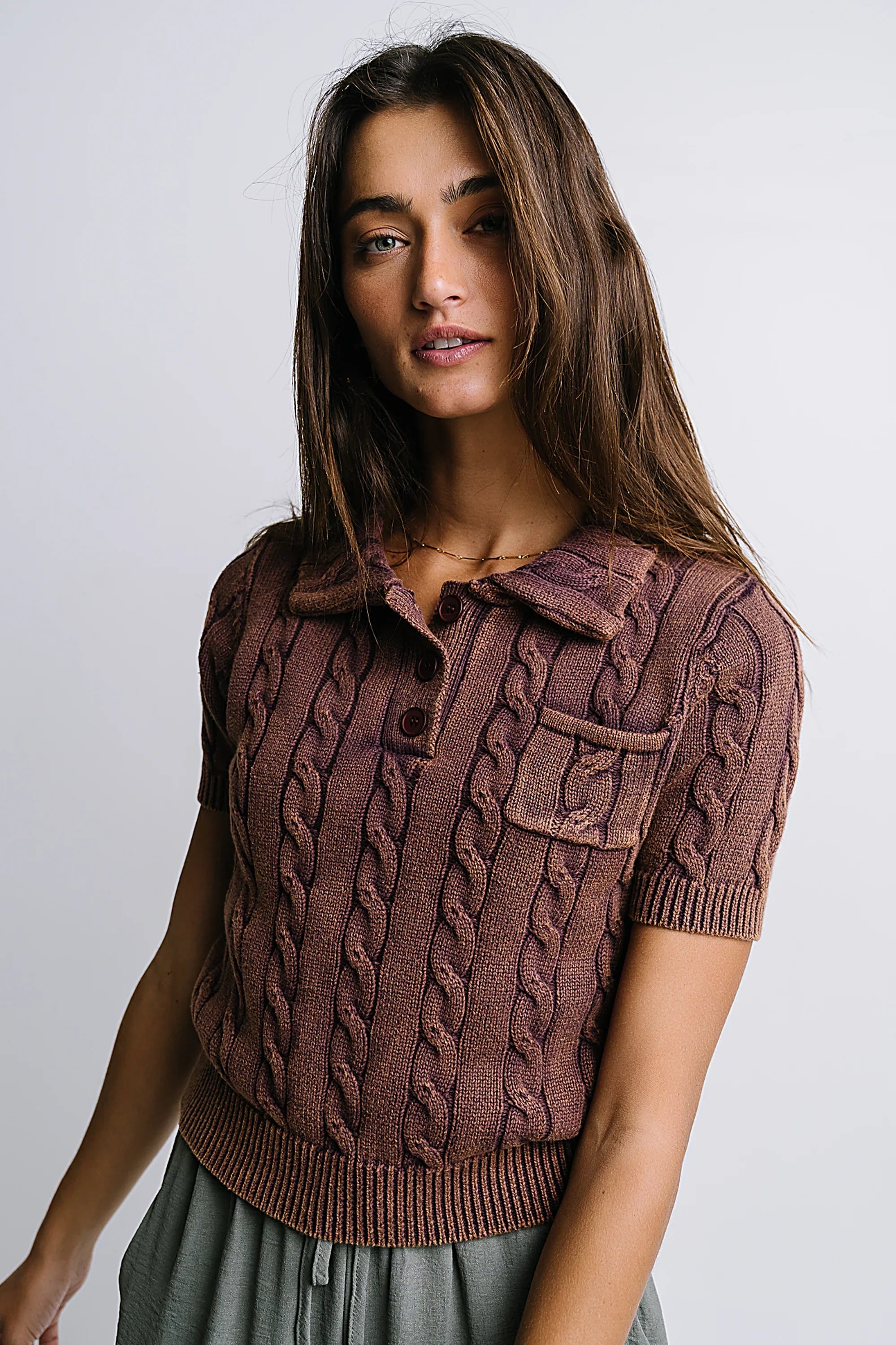 Halle Cable Knit Top in Plum