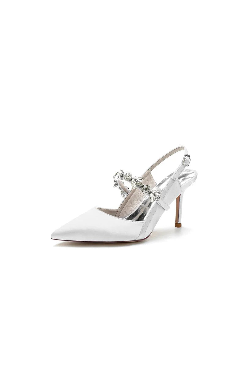 Pointed Toe Stiletto Heels with Rhinestone Strap