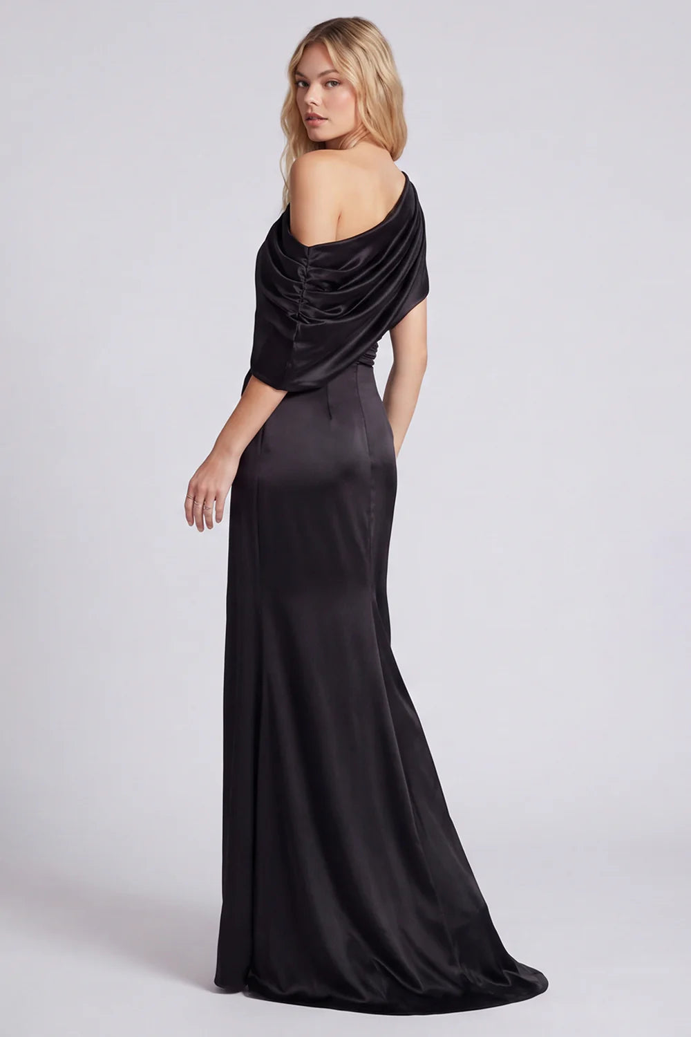Black One Shoulder Mermaid Satin Formal Dress