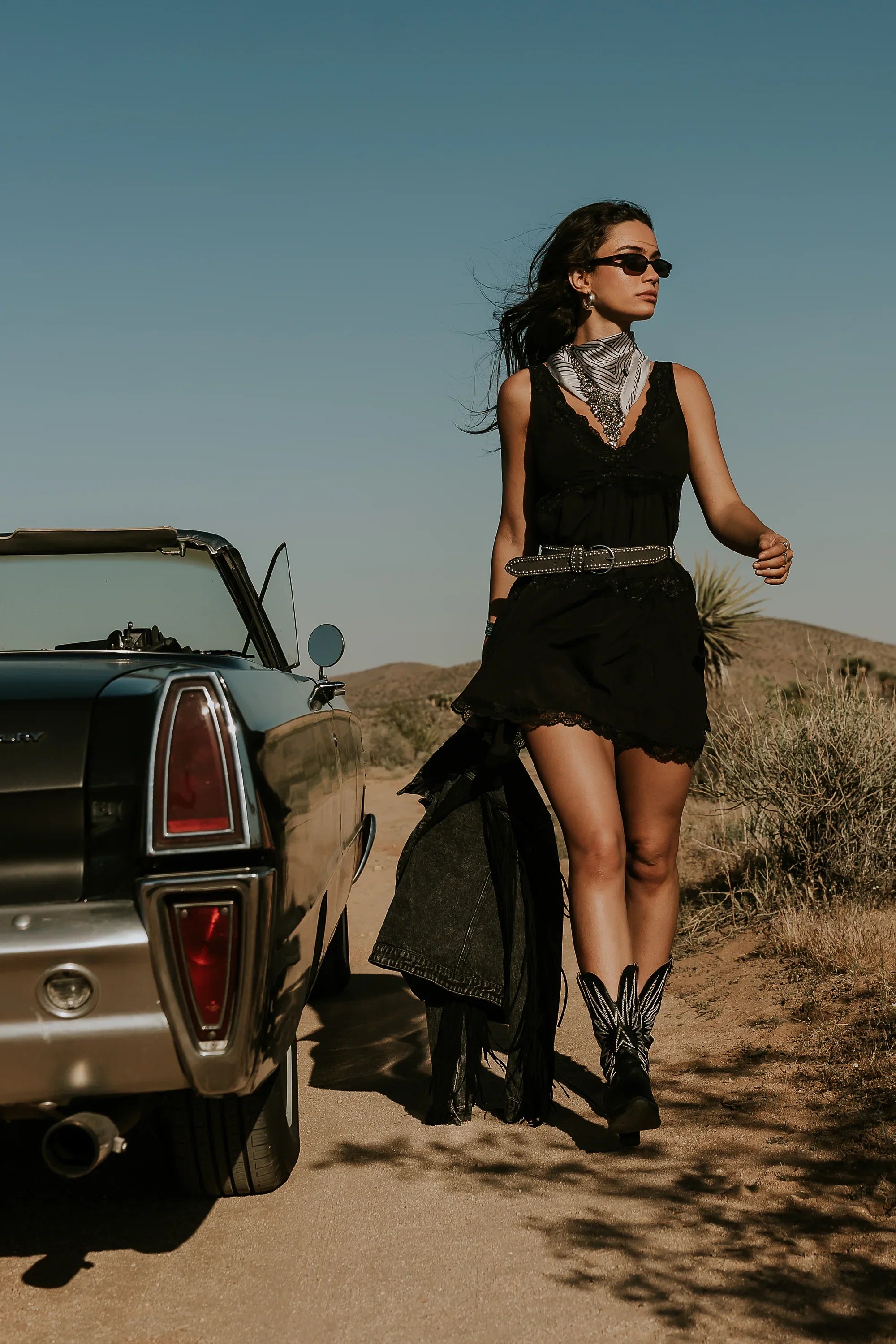 Quinny Lace Trim Mini Dress in Black