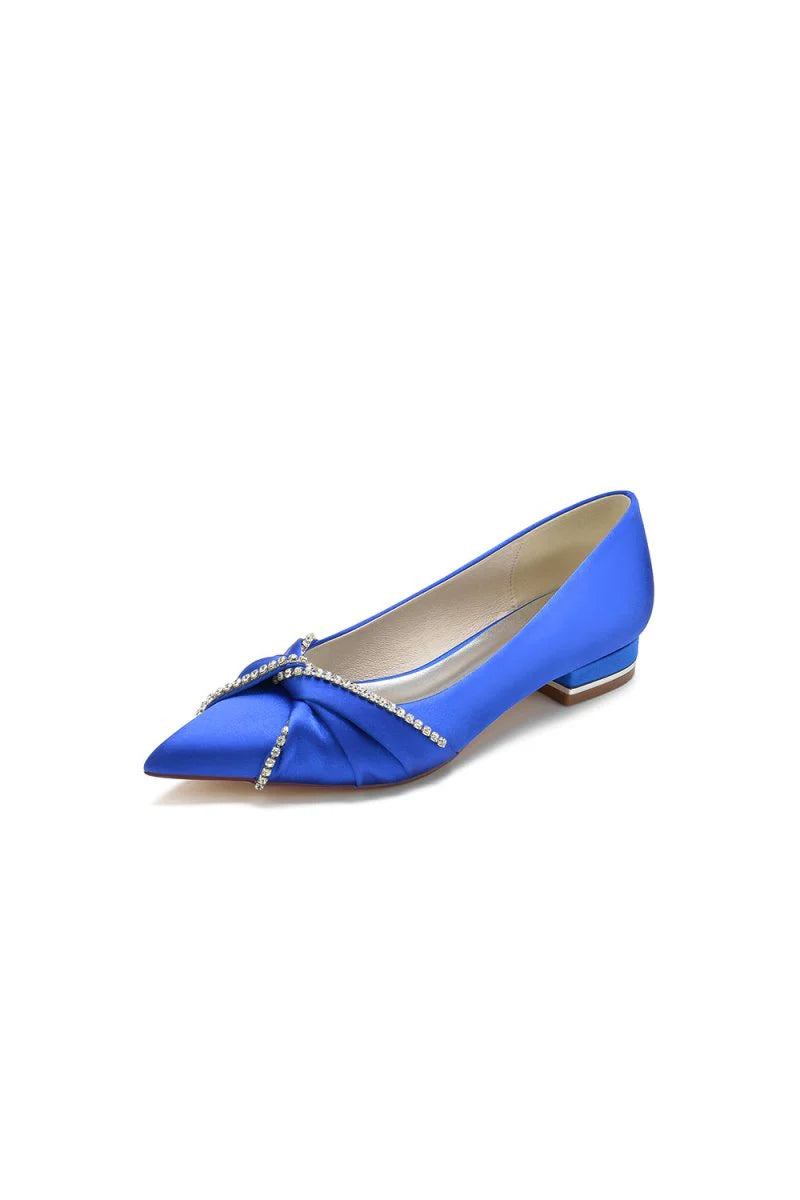 Beading Pointed Toe Satin Kitten Heels