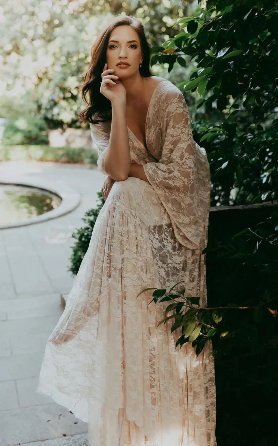 A Line Plunging Neckline Lace Wedding Dress With Open Back