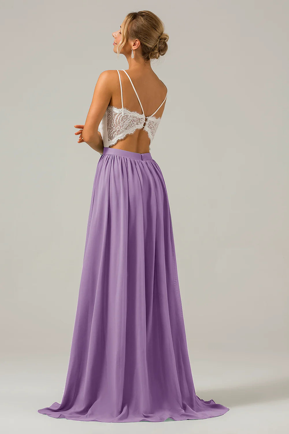 A Line Spaghetti Straps Pleated Long Bridesmaid Dress With Lace