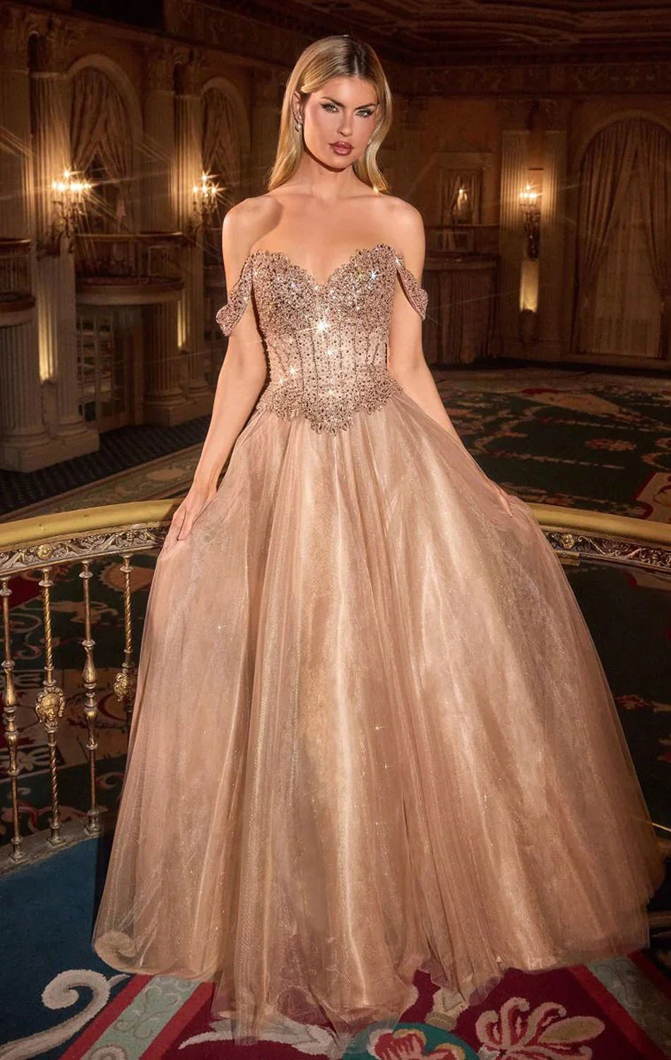 NOELLE GOWN A LINE GLITTER TULLE DRESS