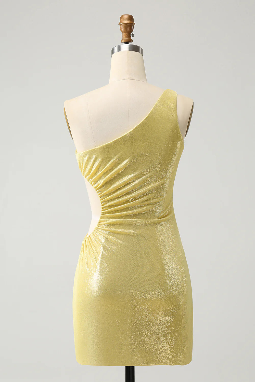 Sparkly Blue Tight One Shoulder Hollow Out Pleated Metallic Homecoming Dress With Slit