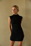 Carmen Mock Neck Ruched Bodycon Mini Dress
