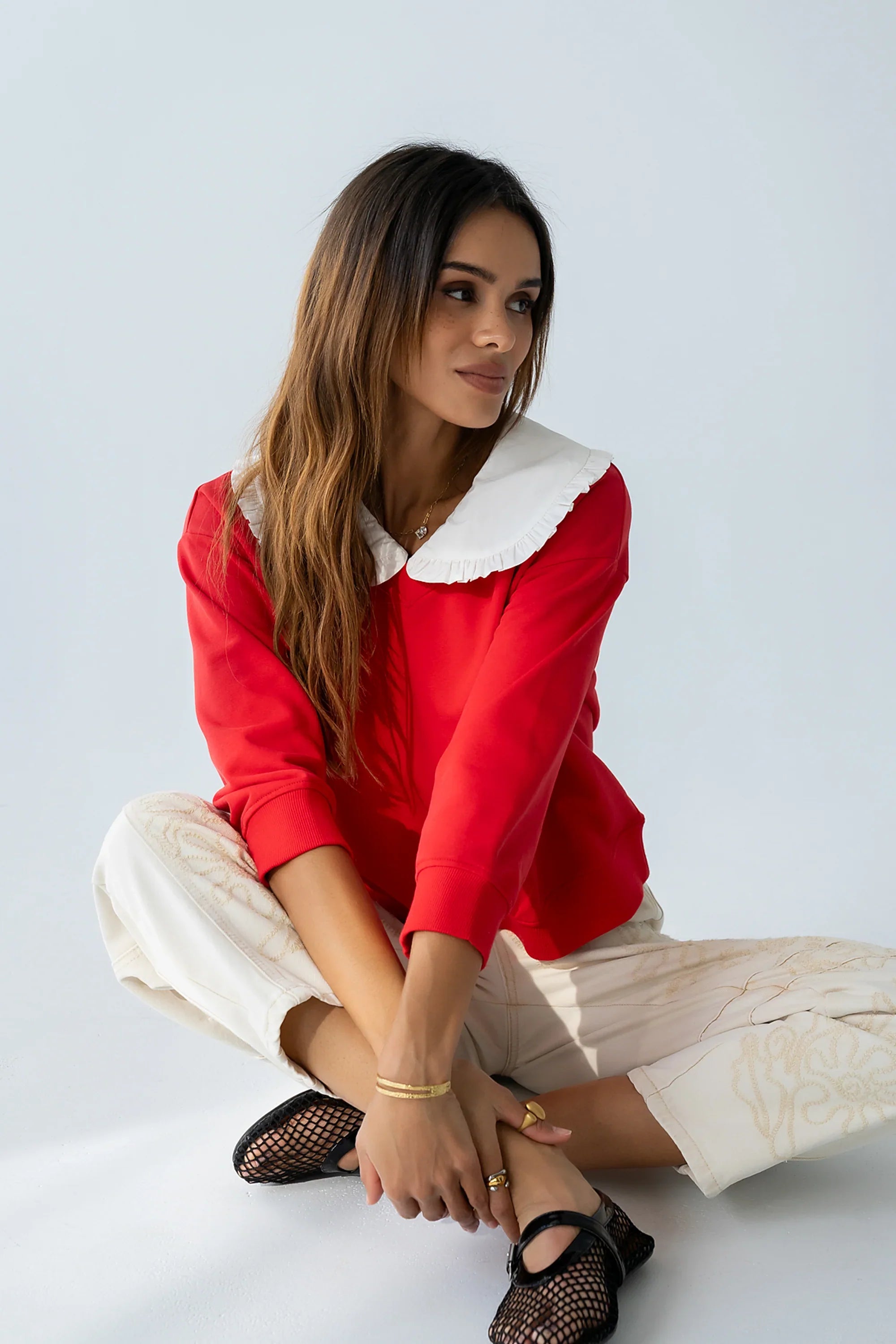 Eddie Collared Sweatshirt in Red