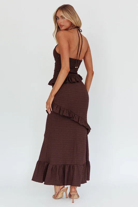 NADIA HALTER MAXI DRESS CHOCOLATE