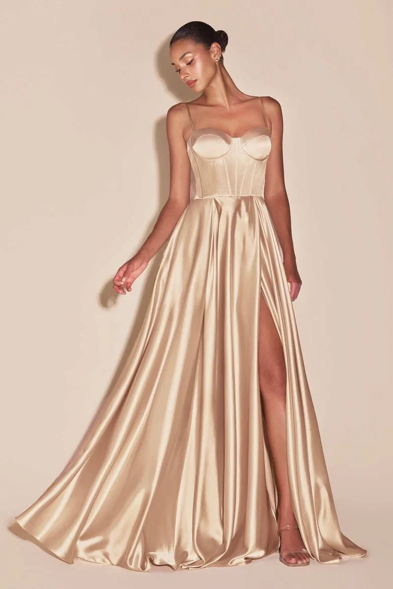 SELMA GOWN A LINE LUXE SATIN BUSTIER DRESS