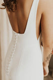 Long Square Neck Mermaid White Wedding Dress