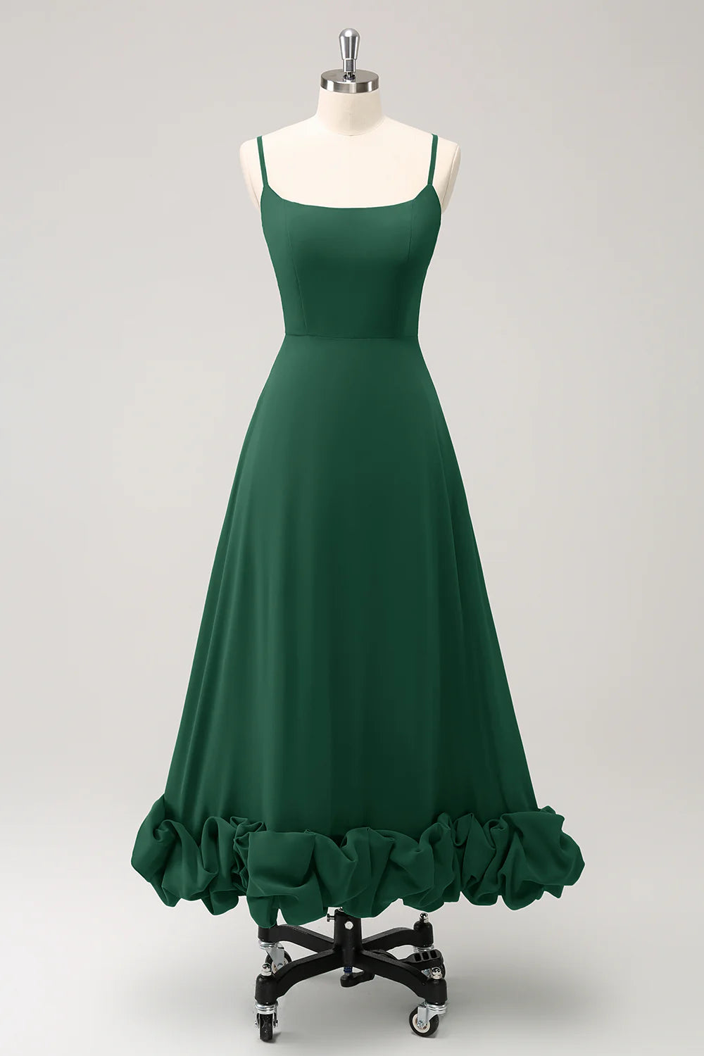 A Line Spaghetti Straps Ruched Long Bridesmaid Dress