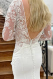 White Appliques Plunge V Mermaid Bridal Gown with Long Sleeves