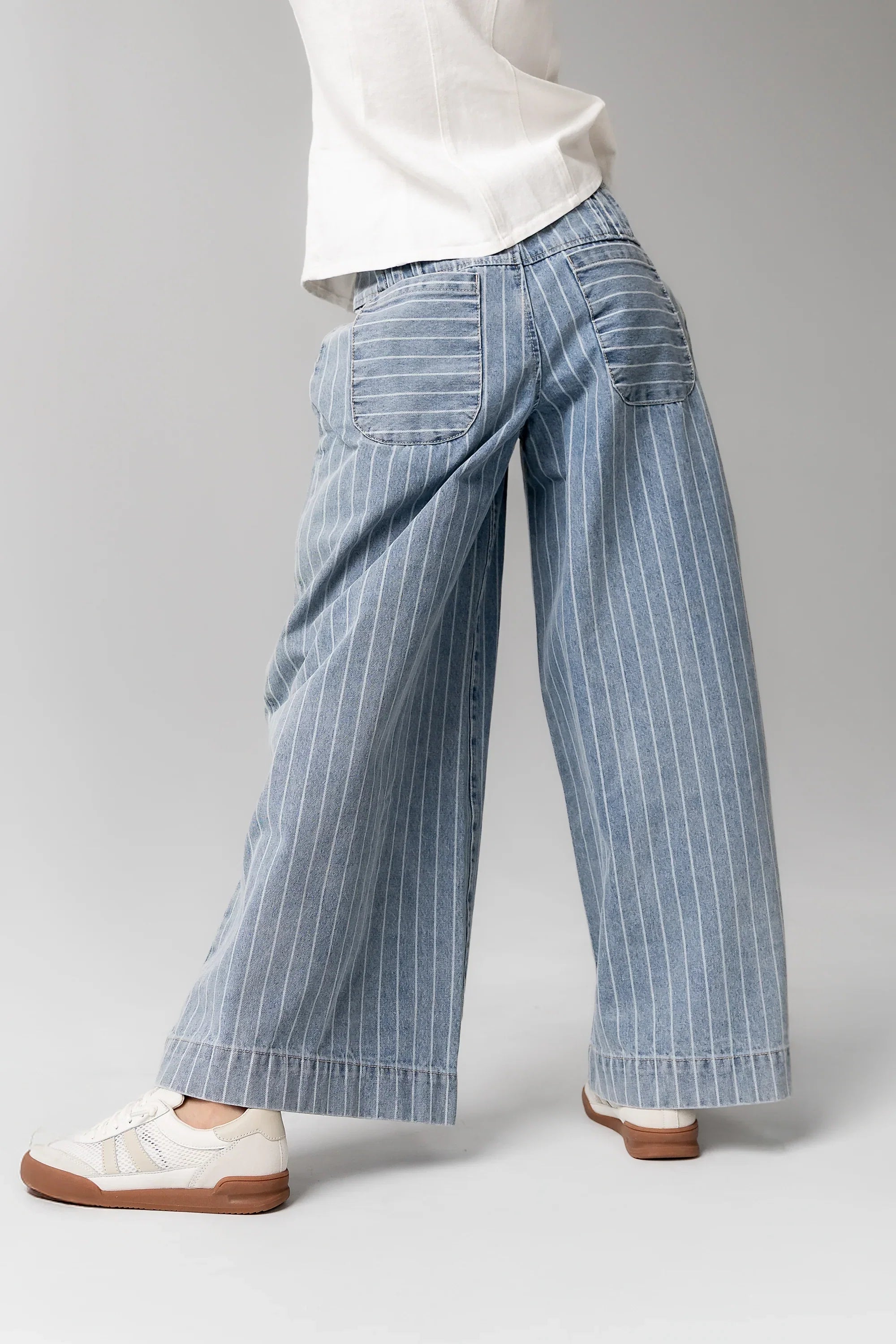 Melanie Striped Wide Leg Pants in Light Wash FINAL SALE