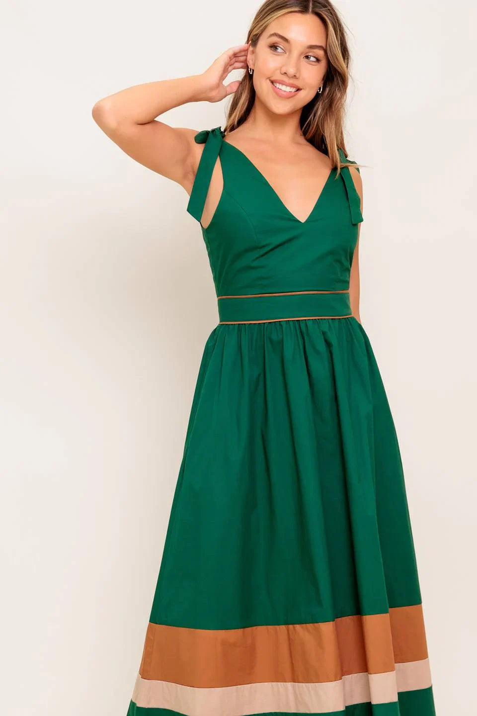 JUNIPER DRESS COLOR BLOCKED COTTON MIDI DRESS