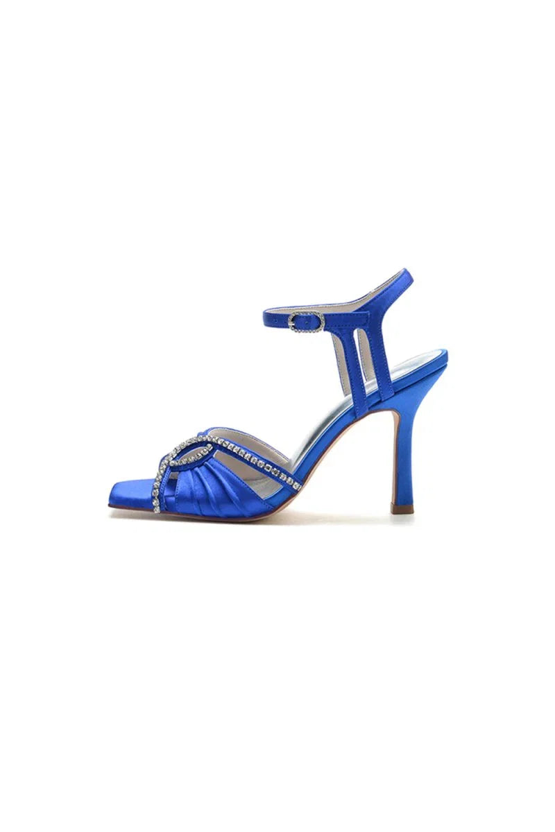 Royal Blue Satin Heels with Rhinestone Detailing