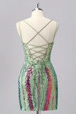 Gorgeous Green Bodycon Spaghetti Straps Corset Homecoming Dress with Sequins