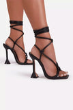 Square Open Toe Tie Up Ankle Strap Stiletto Heels