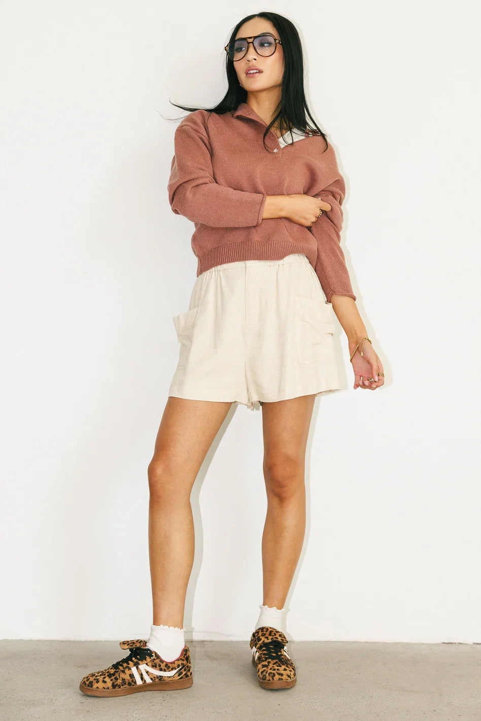 Meli Button Front Knit Sweater in Mauve FINAL SALE