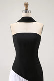 White Black Strapless Sheath Convertible Maxi Dress with Slit