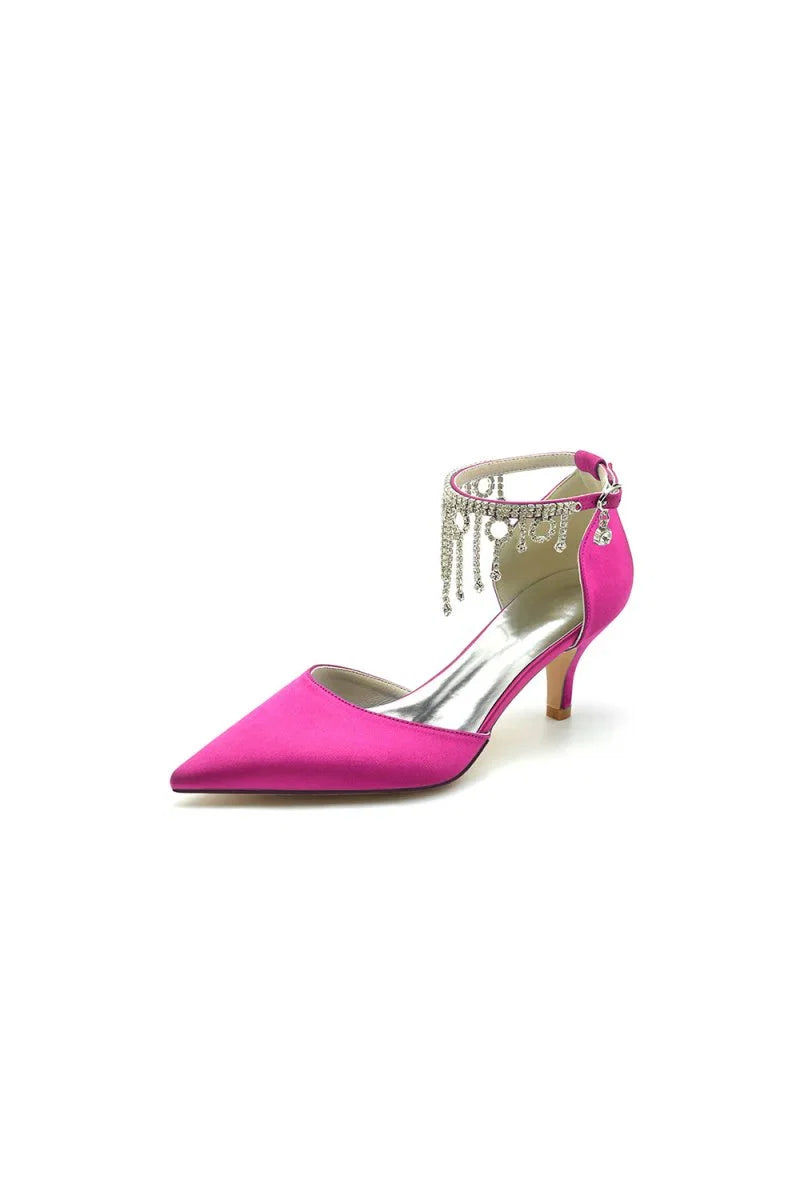 Pointed Toe Ankle Strap Party Shoes with Rhinestone