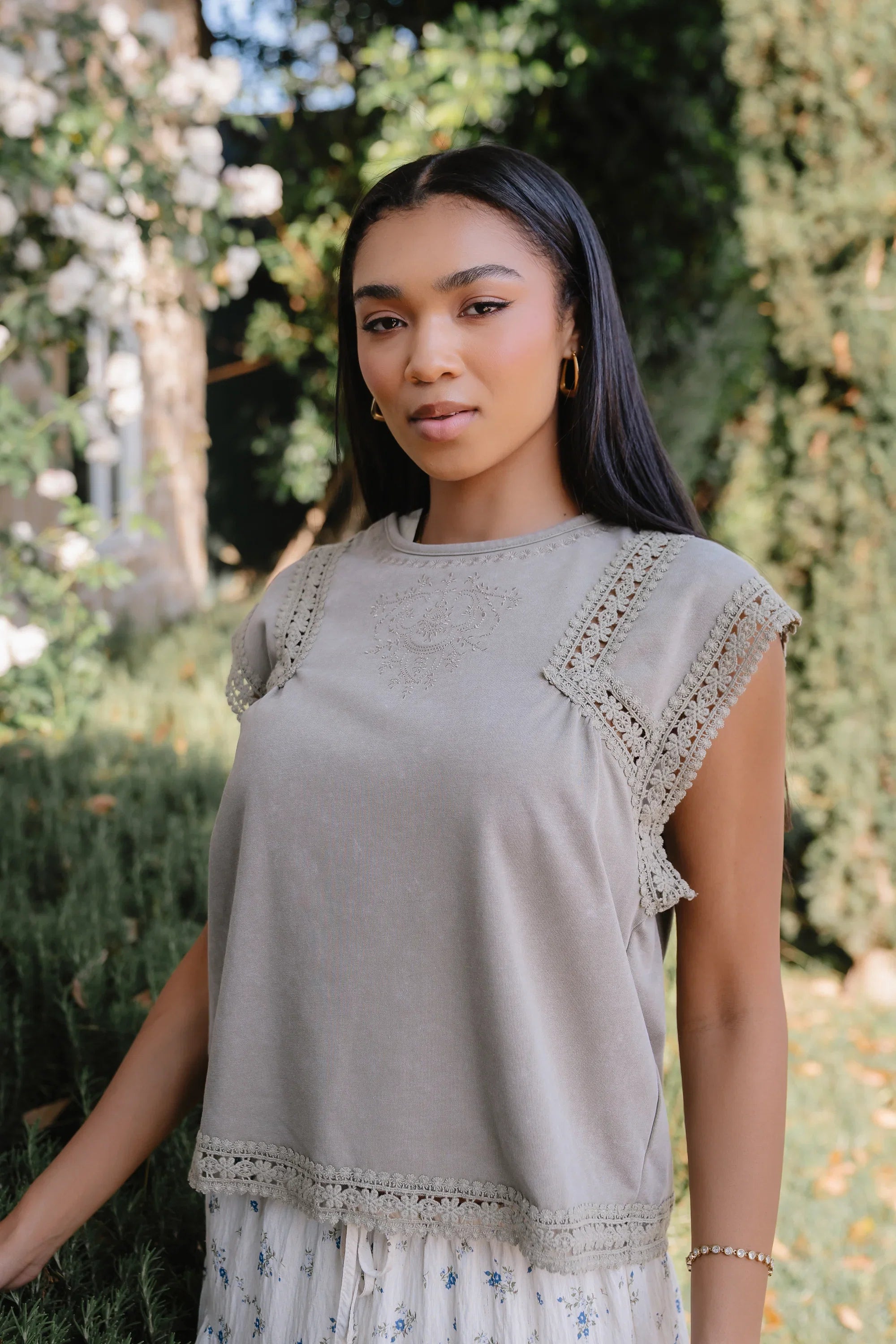 Maisey Embroidered Top in Green