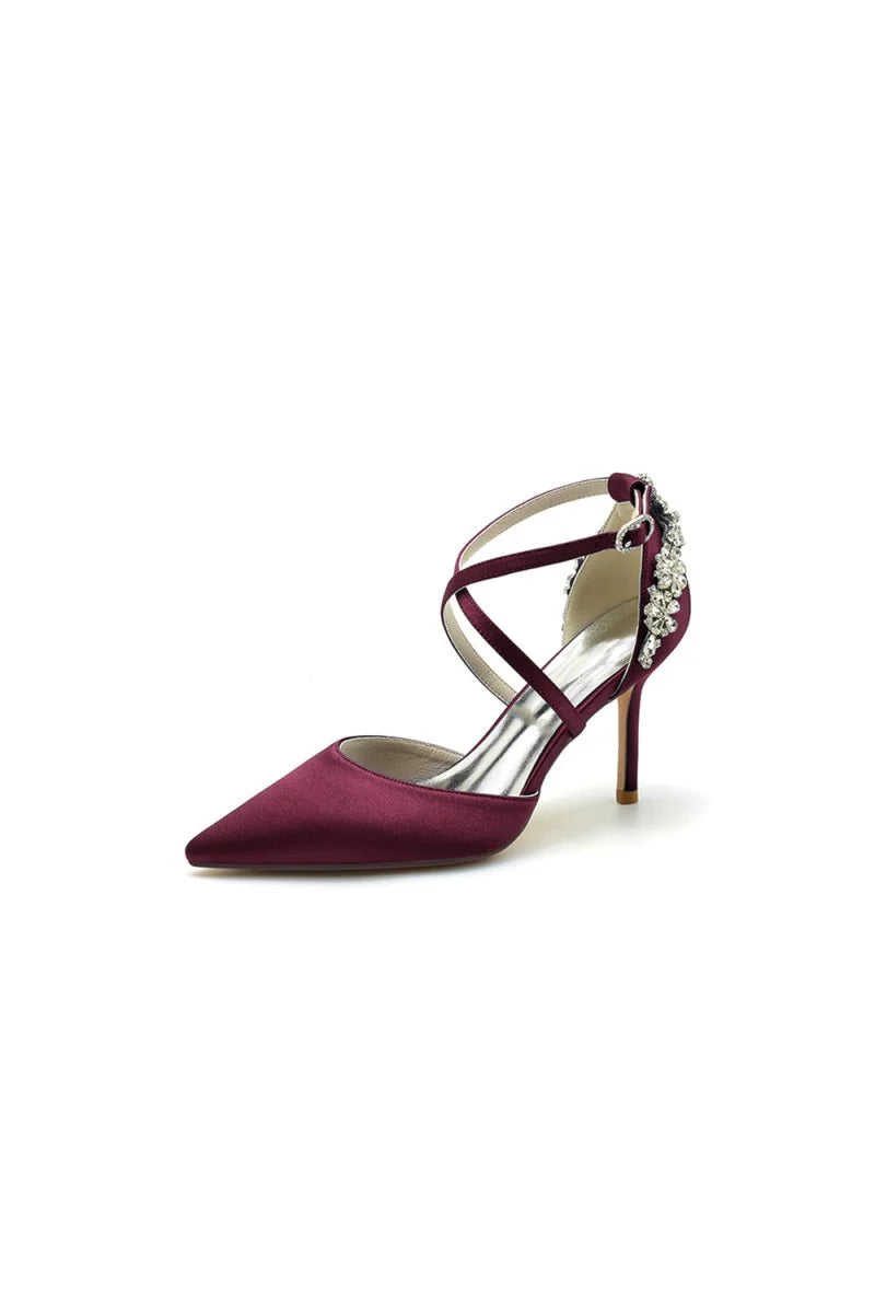 Pointed Toe Cross Strap With Rhinestones Stiletto Heels