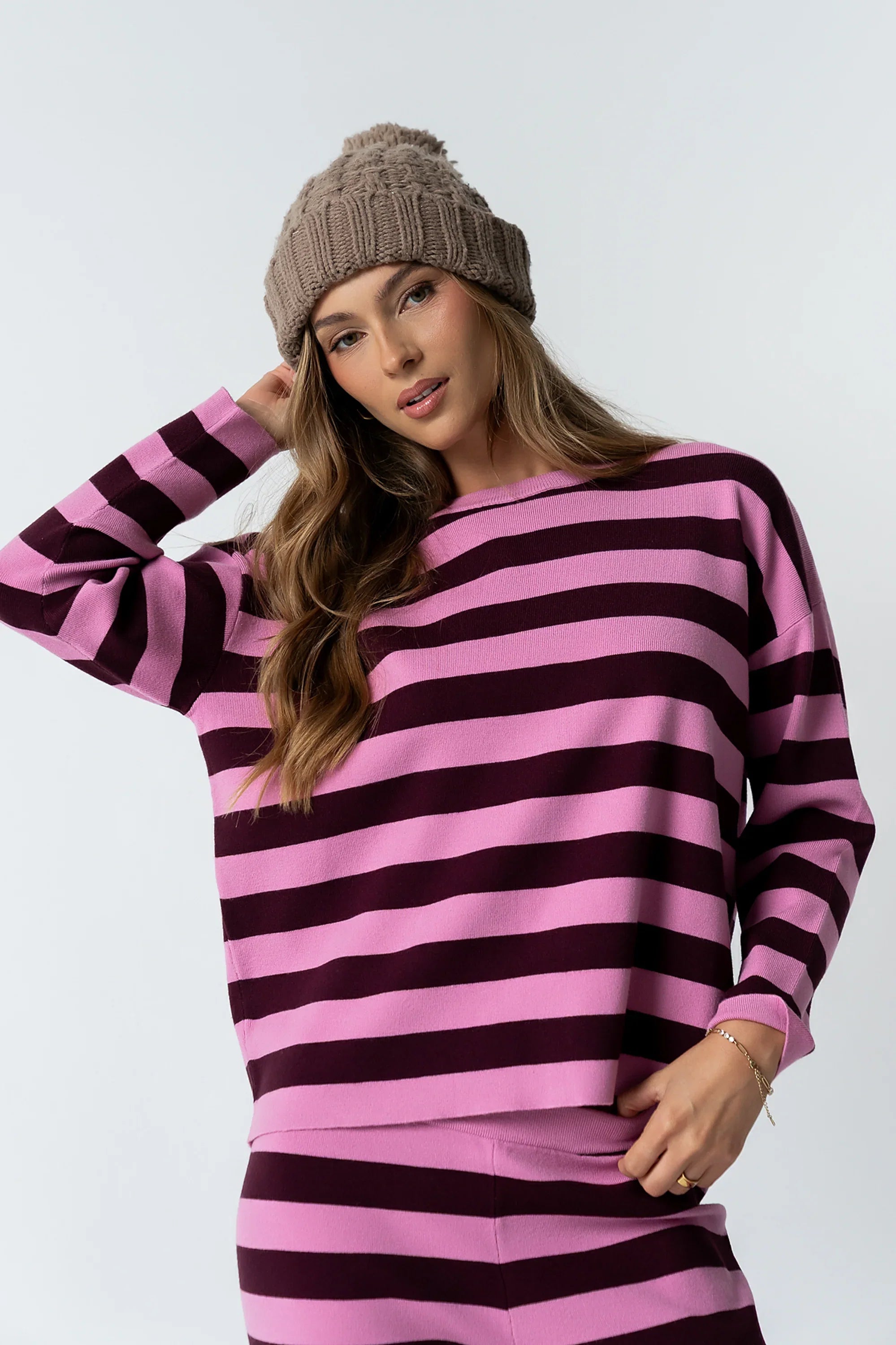 Joey Striped Sweater in Berry