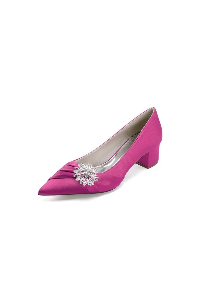 Satin Pointed Toe Slip on Party Shoes With Crystal