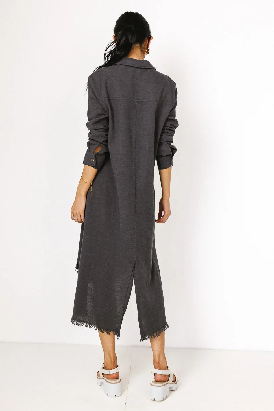 Winnie Button Up Dress in Charcoal FINAL SALE