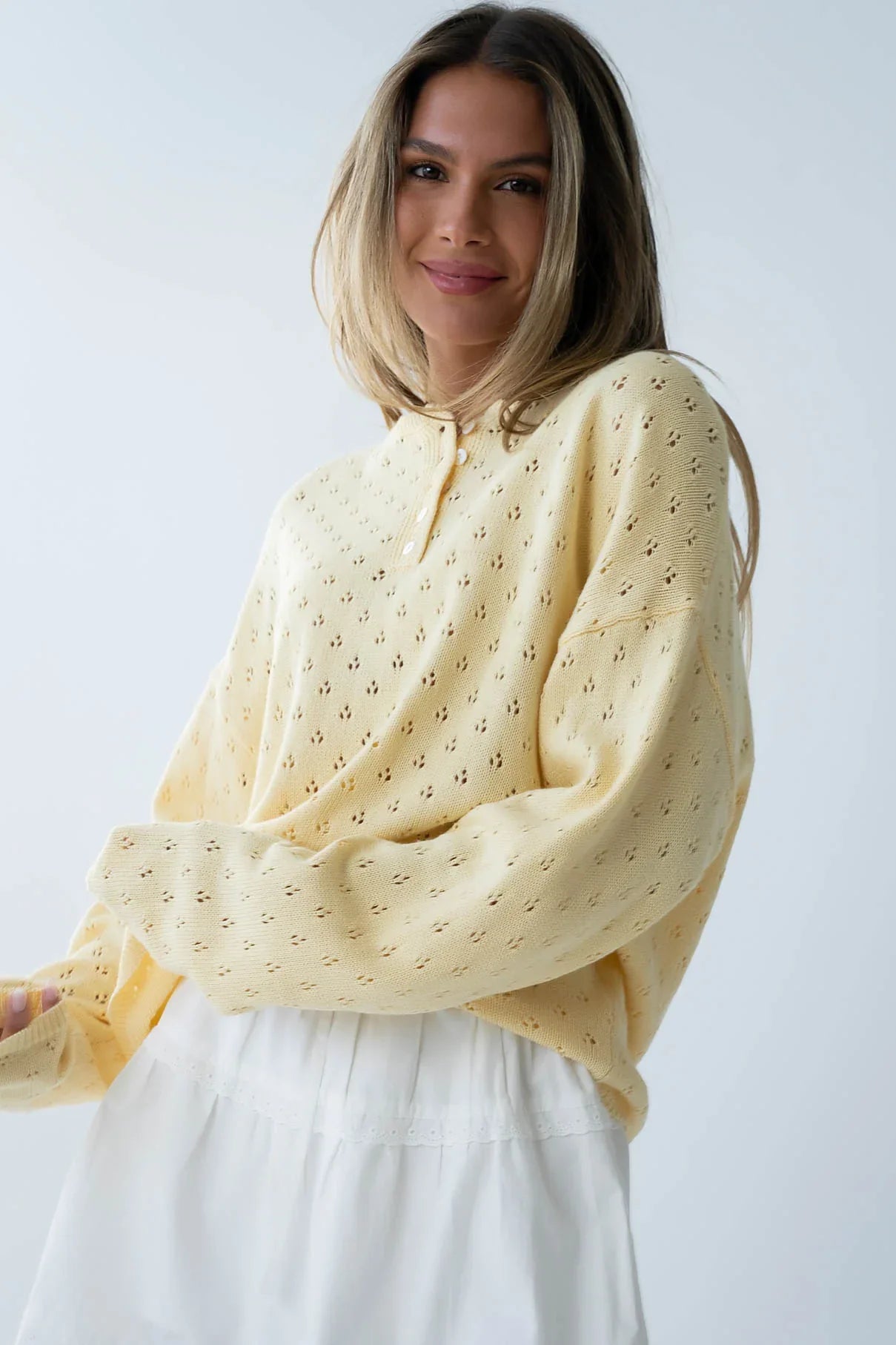 Margot Pointelle Sweater in Butter Yellow FINAL SALE