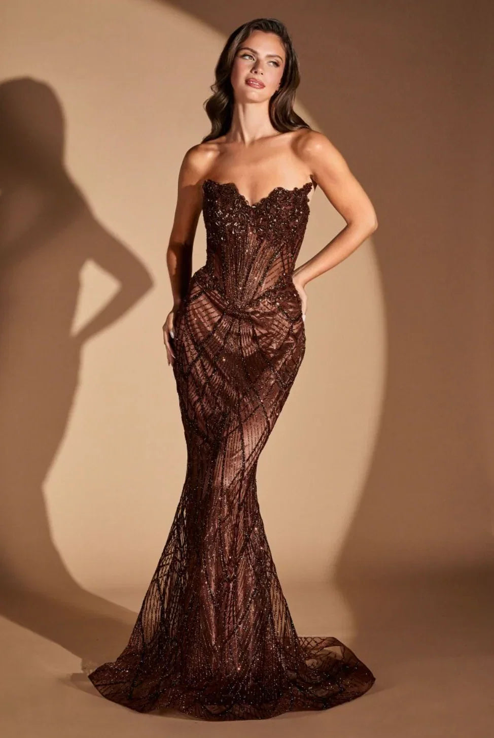 GEMINI GOWN BEADED SEQUIN FITTED STRAPLESS GOWN