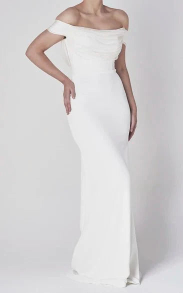 Off the shoulder Elegant Mermaid Satin Wedding Dress With Tiers And V back