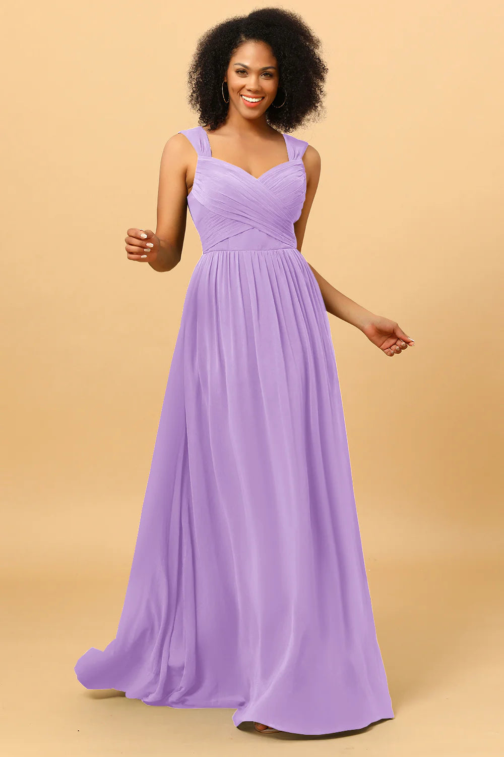 A Line Sweetheart Chiffon Floor Length Bridesmaid Dress with Heart Shaped Open Back