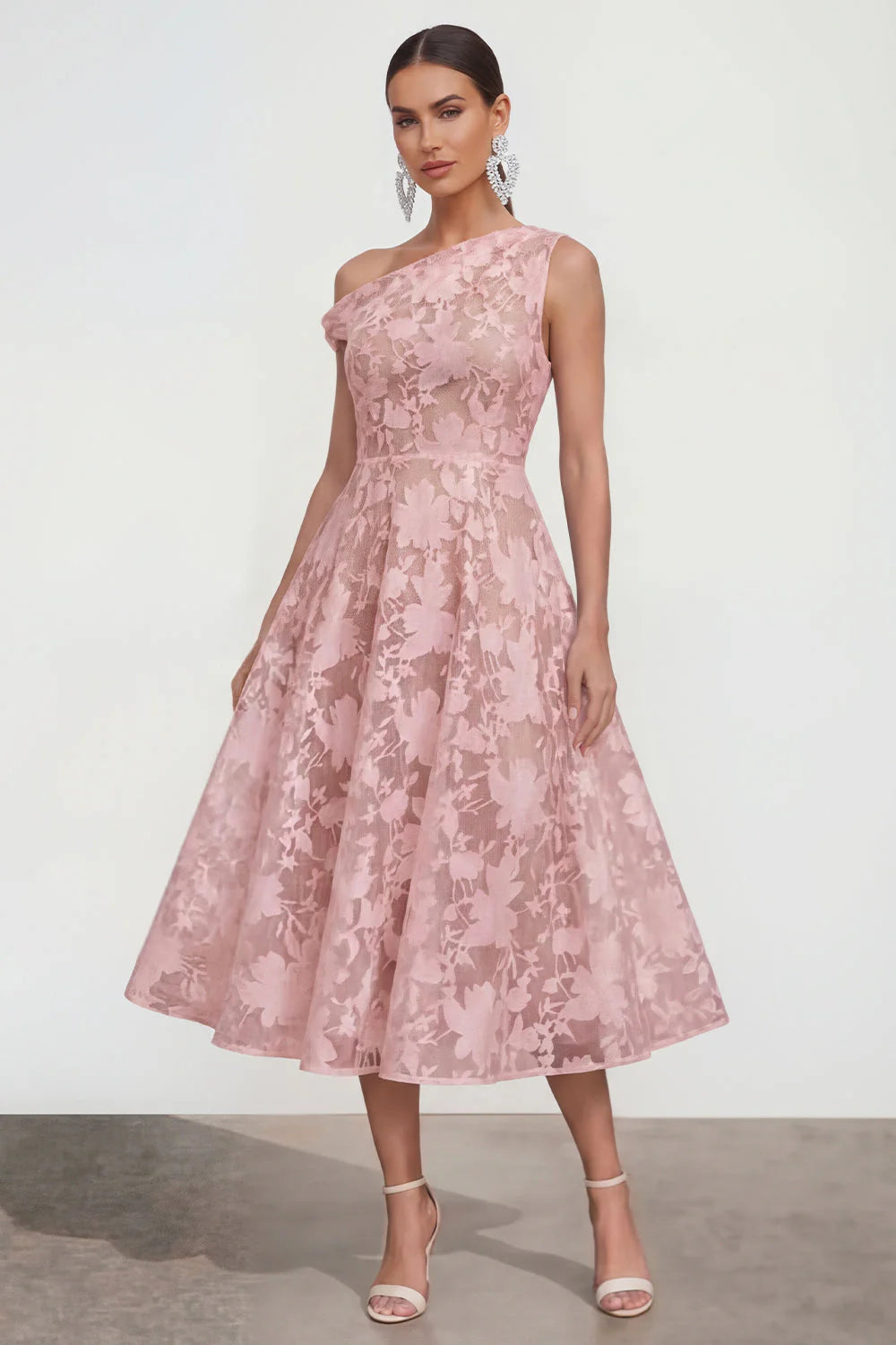 Floral Yellow Asymmetrical Neck A Line Wedding Guest Dress