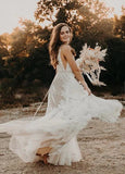 Bohemian Wedding Dresses V Neck Backless Romantic Dreamy Bridal Gowns