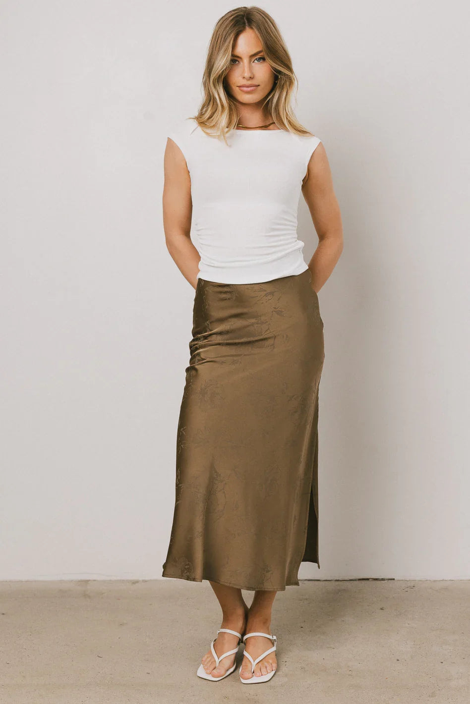 Ellie Floral Maxi Skirt in Olive FINAL SALE