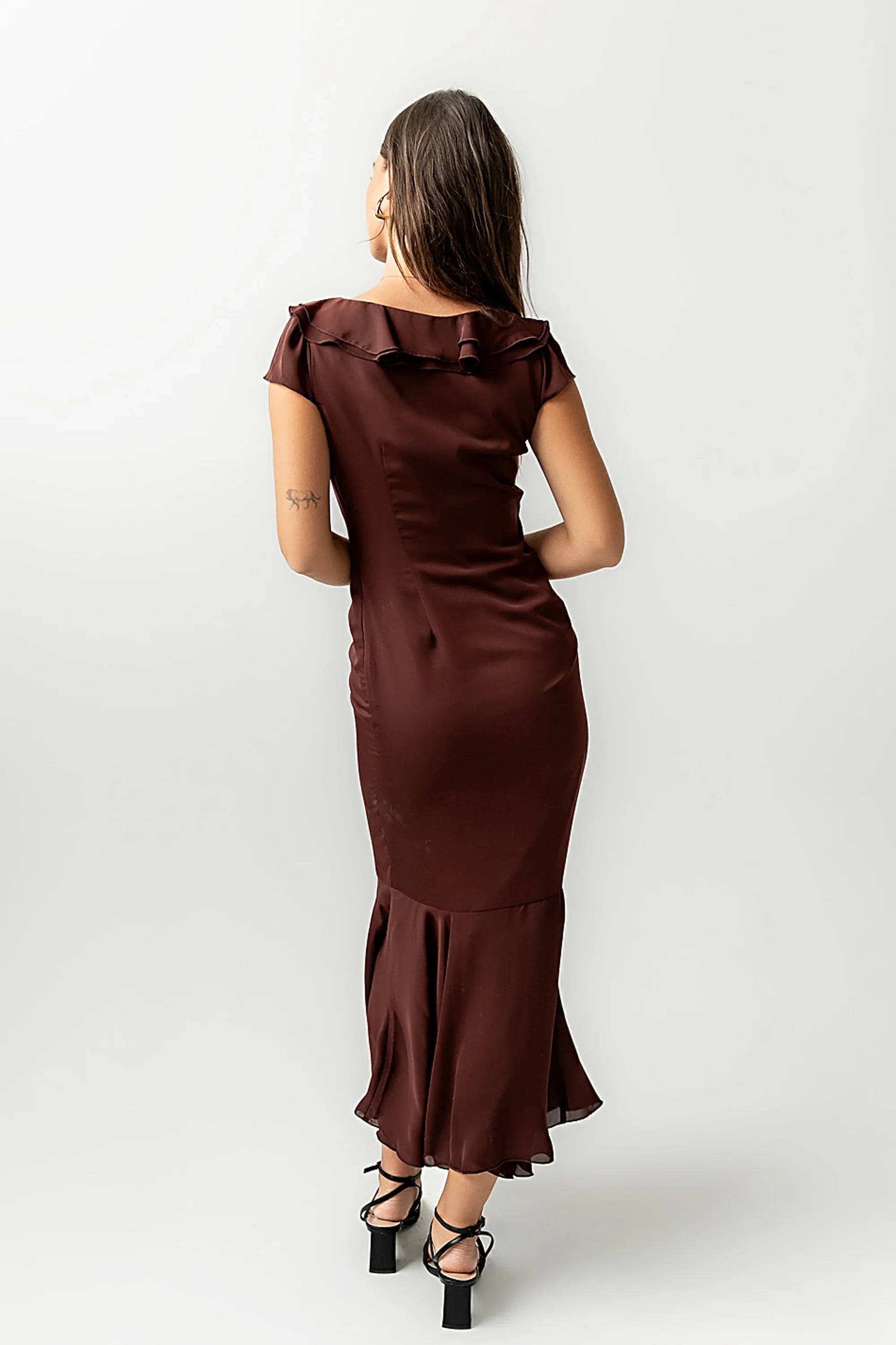 Reese Ruffle Maxi Dress in Red Brown FINAL SALE
