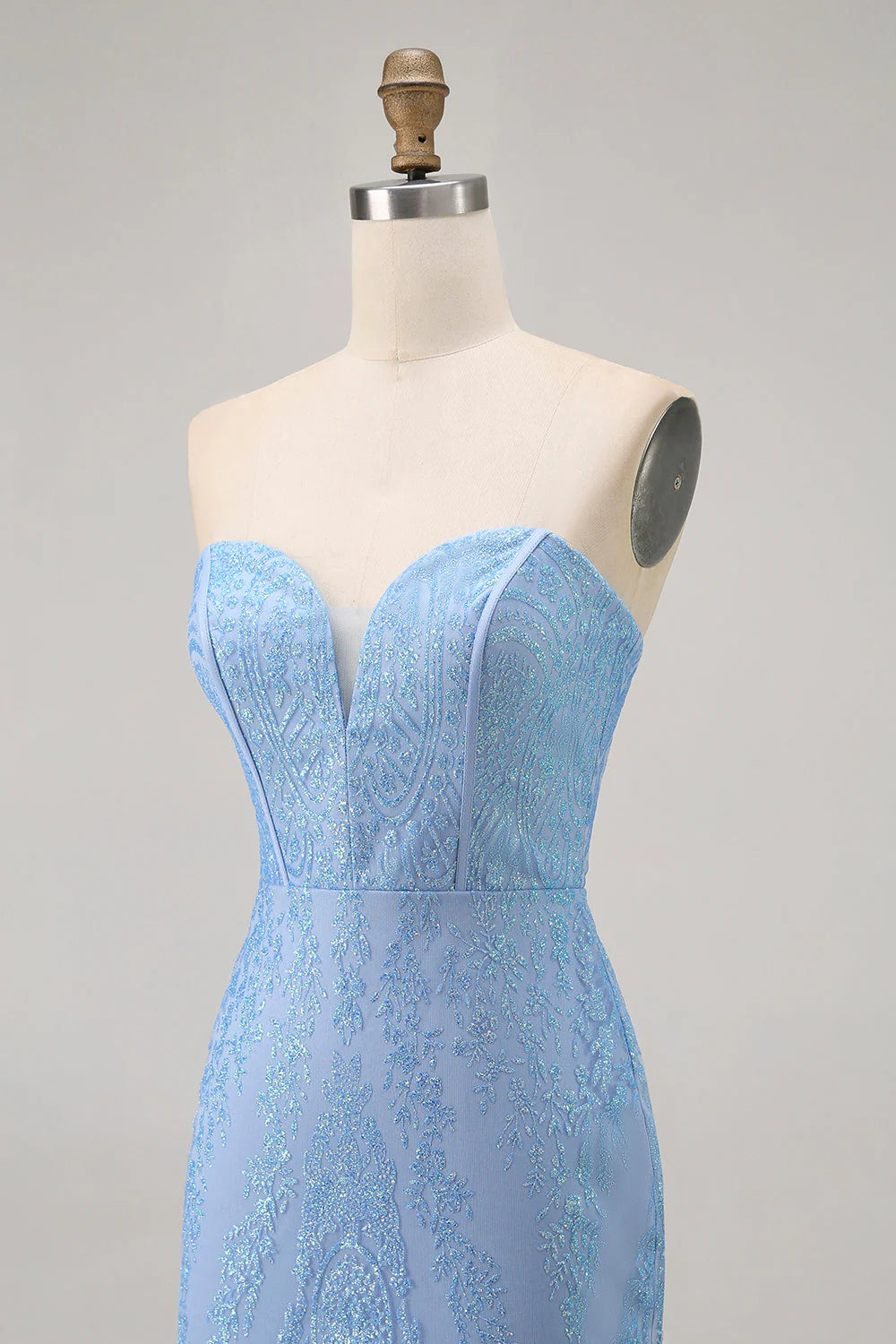 Blue Bodycon Strapless Beaded Short Homecoming Dress with Lace Up Back